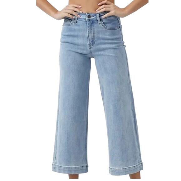 RISEN High Rise Ankle Wide Leg Denim Cropped (Lightwash) Size 2XL (18-20) NWOT - Picture 2 of 3